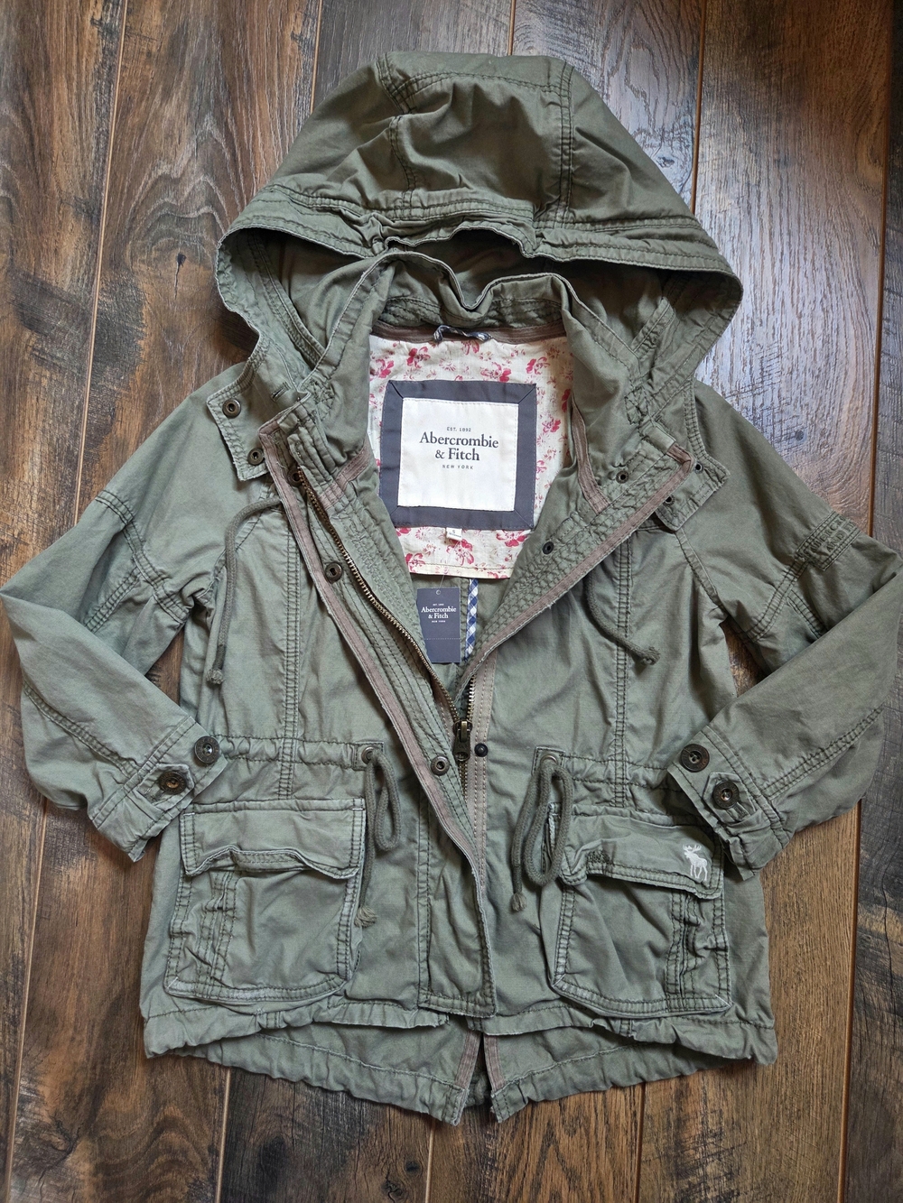 VTG Abercrombie & Fitch 3/4 Sleeve Hooded Utility Jacket S Green NWT With Flaws